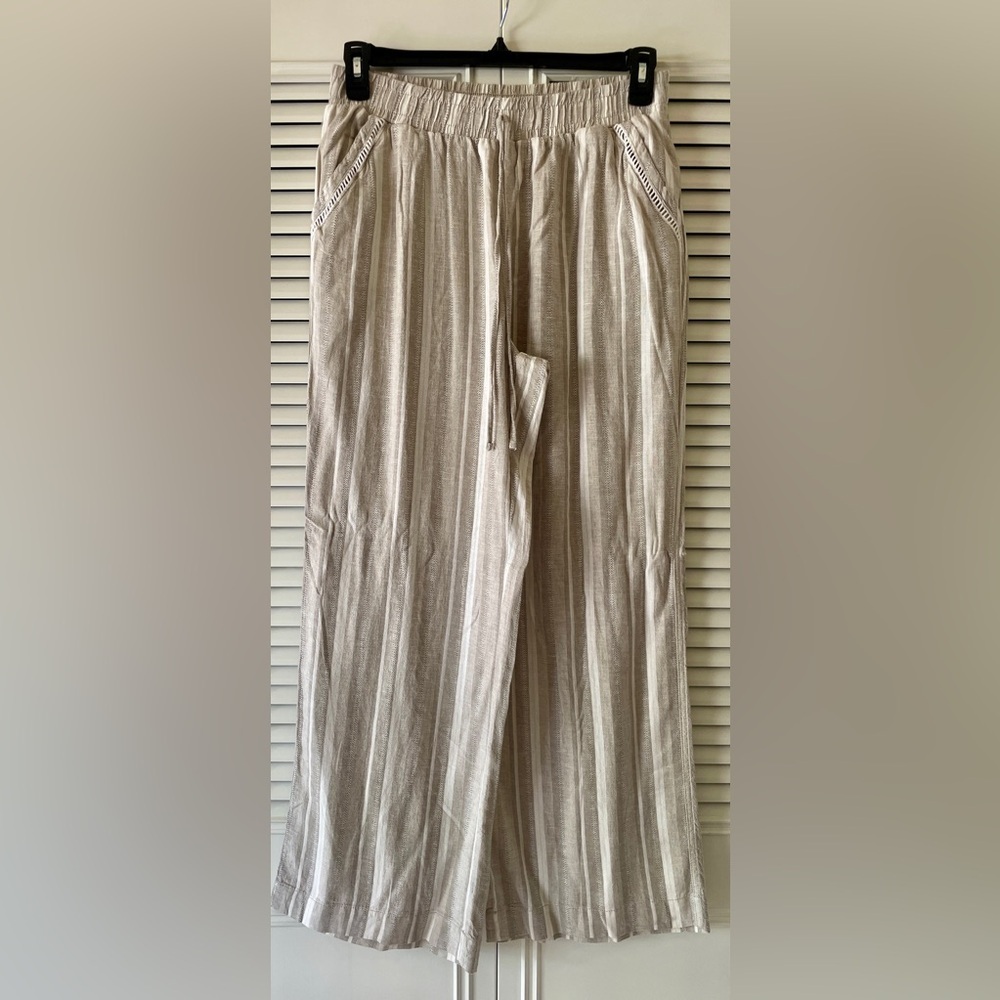 Briggs Women’s Tan/White Striped Linen Blend Pants SZ L NW/OT